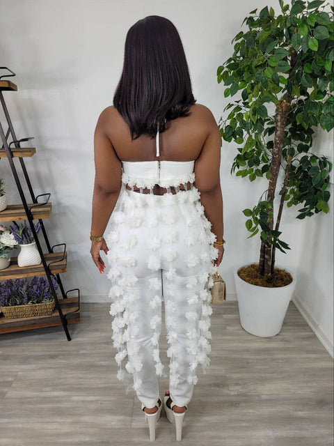 Flower Trim Pants Set (White) - Fitz Clothing