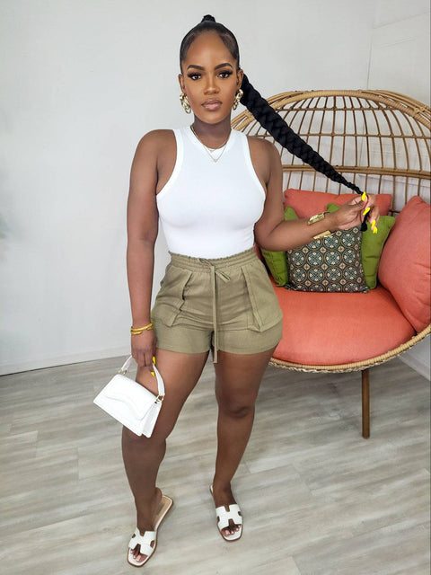Tia High Waist Shorts (Olive) - Fitz Clothing