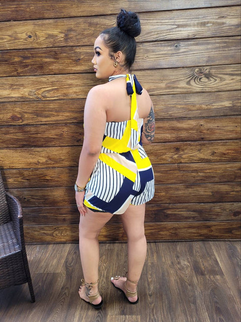 Geo Print Romper (Navy/Yellow)