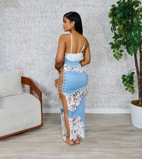 Lace Me Up Maxi dress (Dark Denim) - Fitz Clothing