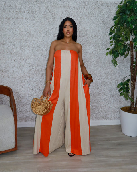 Velma Linen Jumpsuit (Orange)