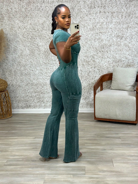 Mira Ribbed Jumpsuit (Green) - Fitz Clothing