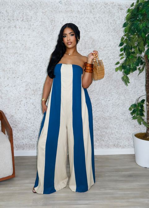 Velma Linen Jumpsuit (Blue)