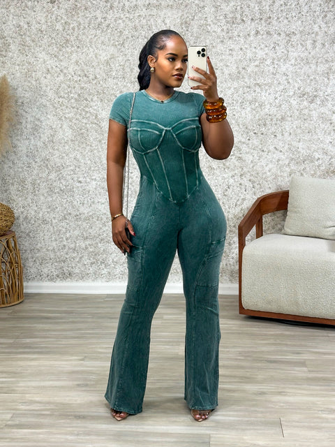 Mira Ribbed Jumpsuit (Green) - Fitz Clothing