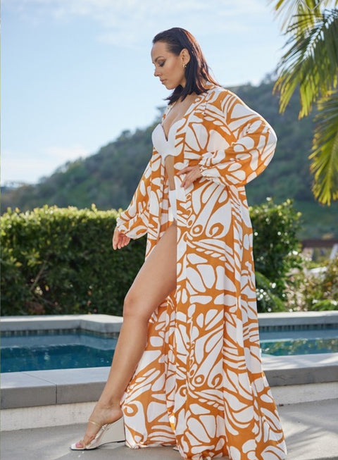 Tranquil Woven Print Maxi Cover-up