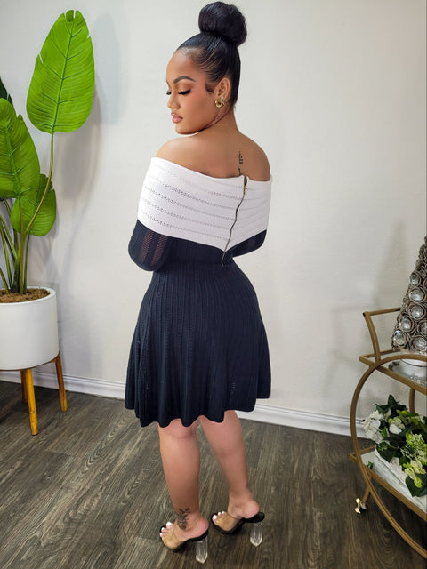 Bella Two Tone Knitted Mini Dress (Black) - Fitz Clothing
