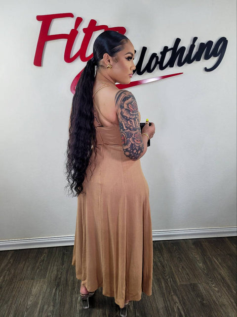 Slit Front Midi Dress (Mocha) - Fitz Clothing