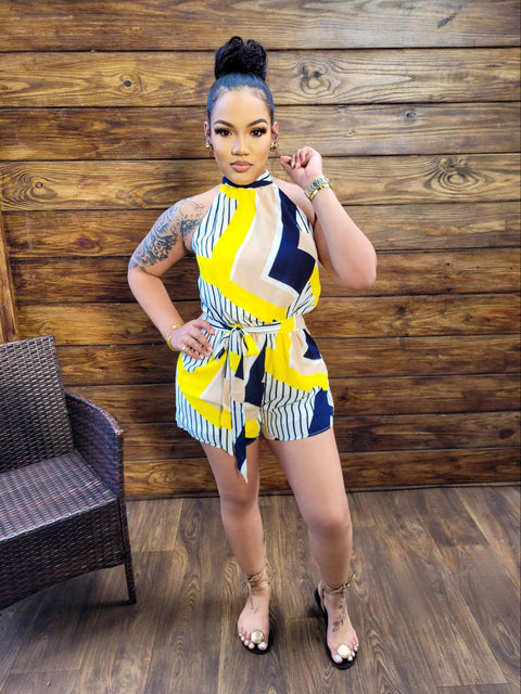 Geo Print Romper (Navy/Yellow) - Fitz Clothing