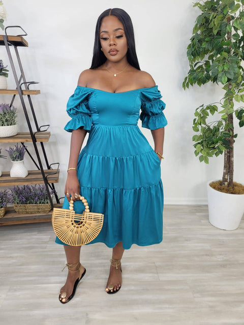 JOLEEN'S LUNAIRE MIDI DRESS (TEAL) - Fitz Clothing