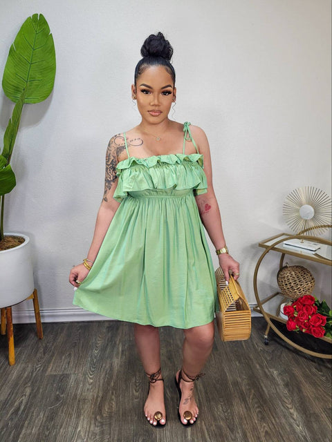 Sherice Ruffle Trim Mini Dress (Apple Green) - Fitz Clothing