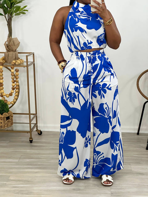 Petals and Promises Pants Set (Blue) - Fitz Clothing
