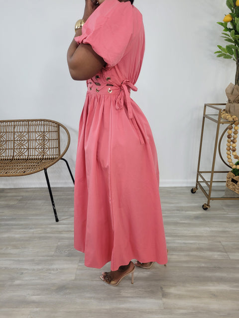 Agustas Midi Dress (Coral) - Fitz Clothing