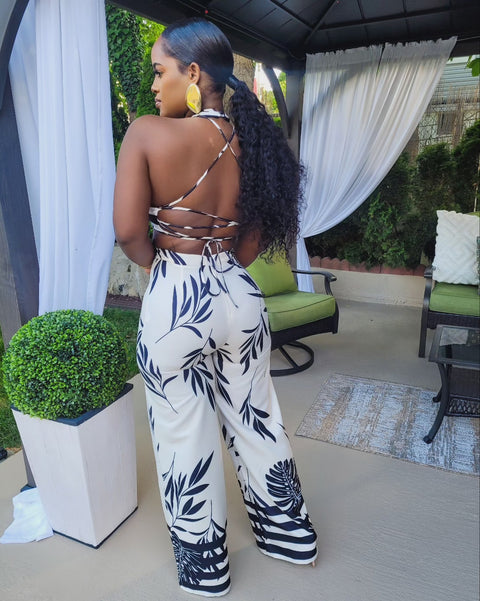 LUXE DELIGHT LEAF PRINT PANTS SET (BLACK) - Fitz Clothing
