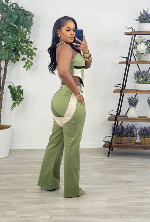 Ciara Color Black Pants Set (Olive)