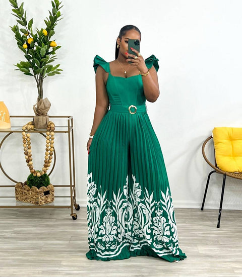 Tai Pleated Jumpsuit (Green) - Fitz Clothing