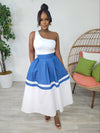 Silvia Color Block Midi Dress (White/Blue)