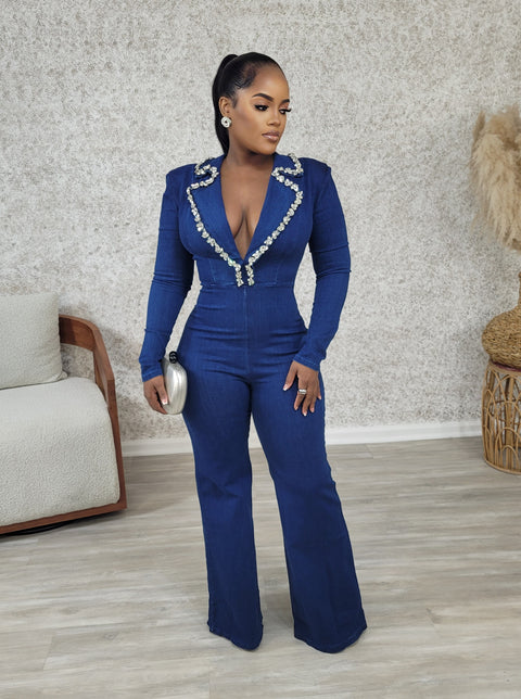 Bell Bottom Babe Jumpsuit(Blue) - Fitz Clothing