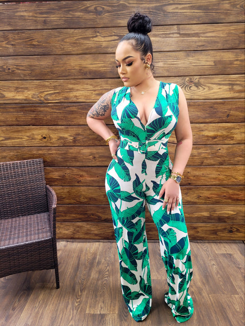 Dia Tropical Jumpsuit (Green/White)