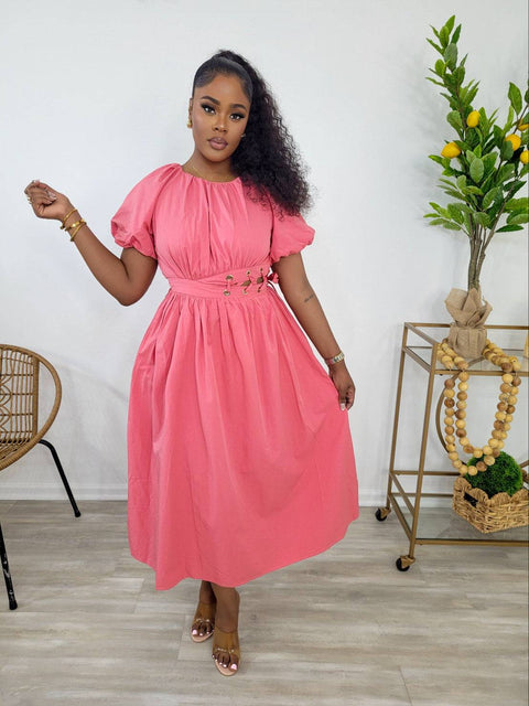 Agustas Midi Dress (Coral) - Fitz Clothing