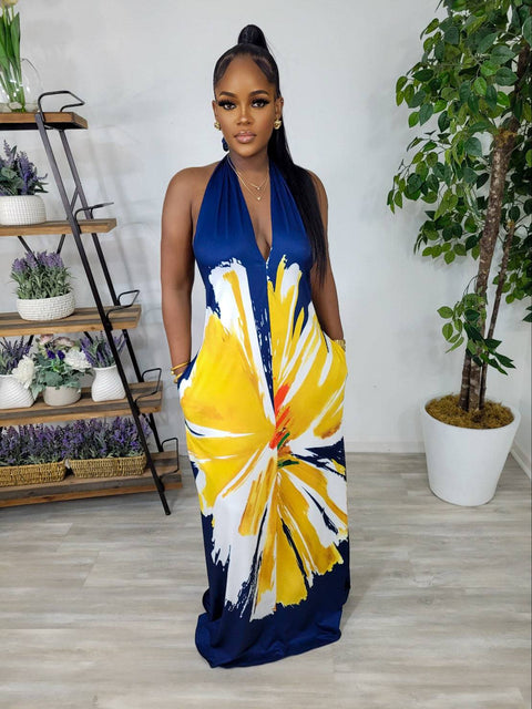 The Flower Print Maxi (Navy Blue) - Fitz Clothing