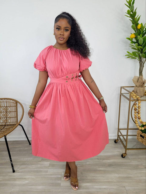 Agustas Midi Dress (Coral) - Fitz Clothing