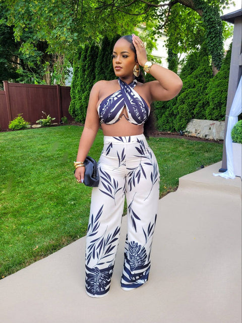 LUXE DELIGHT LEAF PRINT PANTS SET (BLACK) - Fitz Clothing