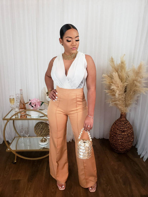 Seamed High Waist Palazzo Pants (Nude) - Fitz Clothing