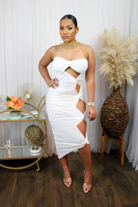 Know Your worth Midi Dress (White) - Fitz Clothing