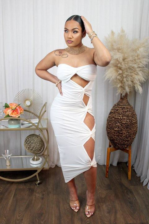 Know Your worth Midi Dress (White) - Fitz Clothing