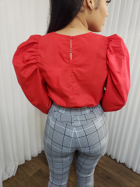 Vine Puff Sleeve Top (Red)