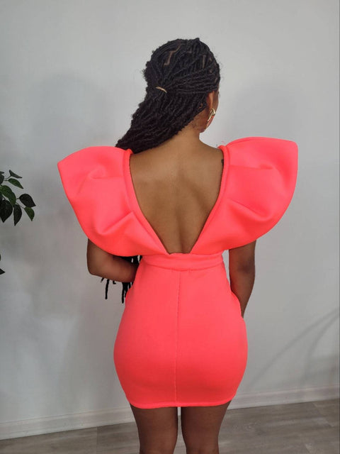 Head Turner Puff Sleeve Mini (Coral Neon) - Fitz Clothing