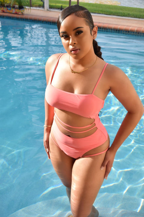 Coral Pink Cut Out Swimsuit