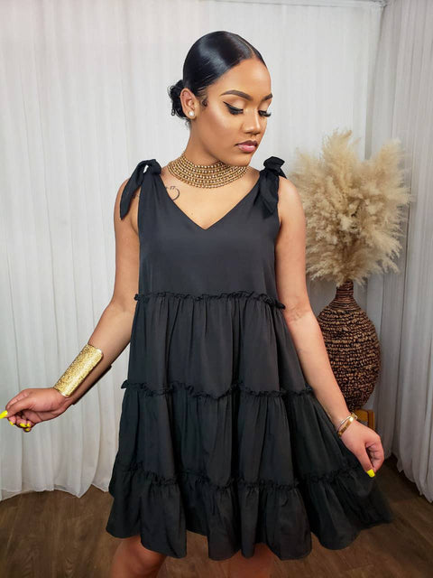 Damera Ruffle Dress (Black) - Fitz Clothing
