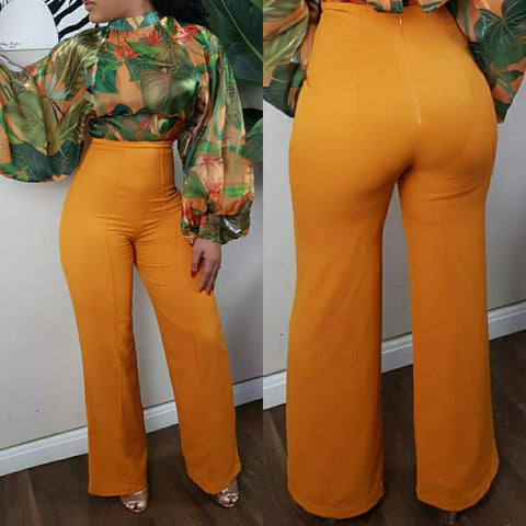 Seamed High Waist Palazzo Pants (Marigold) - Fitz Clothing