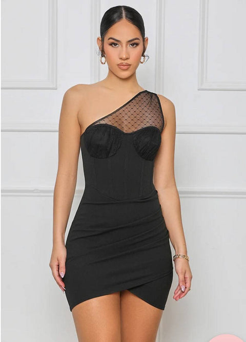 Tia One Shoulder Mini (Black) - Fitz Clothing
