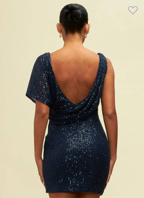 Assym Sequin Mini Dress (Navy)